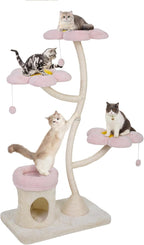 COZIWOW 57" Heavy Duty Cat Tree for Large Cats, Aesthetic Pink Metal Tube Cat Tower with Large Condo & Flower Perches, Multi-Level Indoor Cat House with Scratching Post