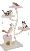 COZIWOW 57'' Modern Flower Cat Tree with Condo, Cute Luxury Cat Tree, Aesthetic Cat Tower Scratching Post with Large Condo, Cat Bed, Side Perch for Multiple Cats