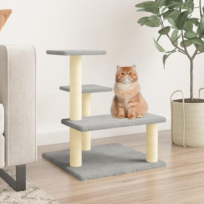 vidaXL Cat Tree Light Grey Engineered Wood, Plush, sisal Medium Durable