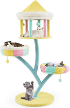 PETSITE 57.5 inch Tall Cute Cat Tree Tower, Cat Tower with Paper Rope Scratching Posts, Top Open-plan Condo, 2 Side Removable Perches, and Dangling Balls, Amusement Park Style Cat Tree for Indoor Cats