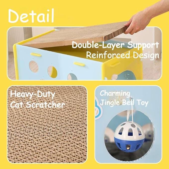 Cat House for Indoor Cats 3 in 1 Scratch Resistant Sisal Cave Bed with Tunnel Enclosed Design with Fluffy Ball Hanging for Multiple Pets Small Aminal Hideaway