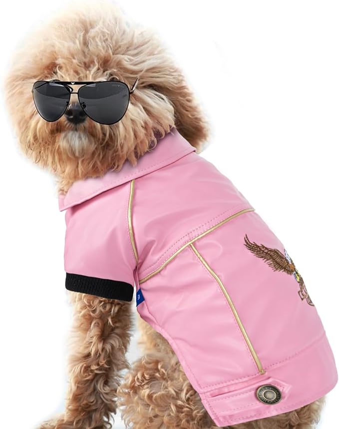 Dog Leather Jacket - Cute Leather Dog Jackets Motorcycle Clothes with Buttons Pet Waterproof Winter Coat for Small Medium Dogs(Pink, L)