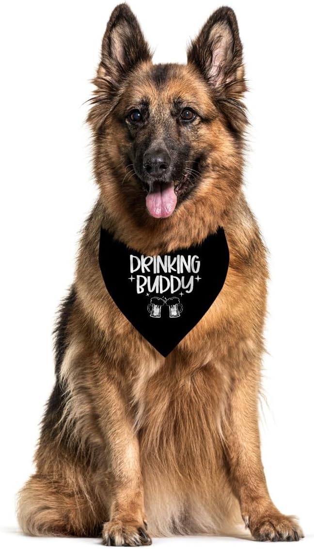 Drinking Buddy Dog Bandana, Funny Cute Dog Bandana, Pet Dog Triangle Scarf, Black Dog Bandana, Dog Bandana for Small Medium Large Dogs, Gift for Dog Lover (A27)