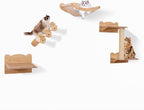 Tangkula Cat Wall Shelves, 4 Pieces Wooden Wall Mounted Kitten Furniture Set with Hammock, 2-Step Cat Tree, Non-Slip Pads, Sisal Stairs & Scratching Posts, Modern Cat Climber Steps (Natural)