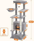 PEQULTI 54" Cat Tree for Indoor Cats, Multi-Level Cat Tower with Cozy Cat Condo Clearance Prime, Grey