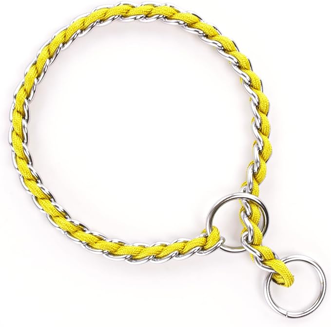 TSPRO Stainless Steel Heavy Duty Metal Dog Collar, Adjustable and Durable Pet Collar for Small Dogs, Ideal for Walking and Training (Yellow, 3MM*13-15 inches)