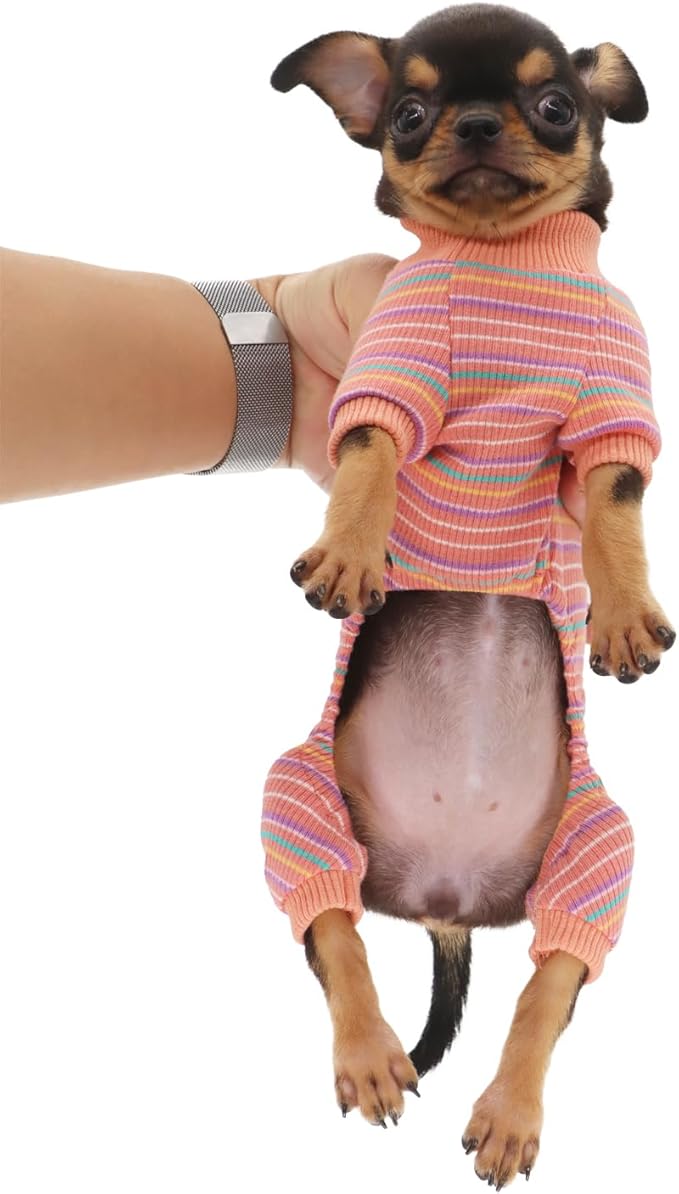 LOPHIPETS Dog Pajama Onesie for Small Dogs Teacup Chihuahua Yorkie Puppy Cat Clothes Apparel-Pink/XXS