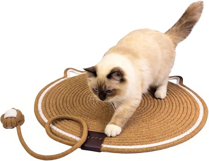 Cat Scratcher Mat, Natural Cotton Rope Cat Scratch Pad, 16.54'' Round Horizontal Floor Cat Scratching Pads for Indoor Cats, Cat Furniture Protector for Wall, Couch, Carpets, Sofas (White, Large)