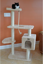 Maykoosh Faux Fur Cat Tree with Ramp & Playhouse - 40" x 20" x 57" - Beige