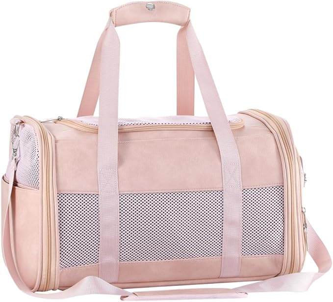 Fashion Dog Carrier Pet Carrier Airline Approved Cat Carrier for Small Dogs Cats Under 15 Lbs, Vegan Leather Collapsible Soft Sided Travel Puppy Carrier