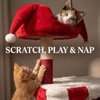 3-Tier Cat Tree, Modern Senior Friendly Cat Tower with Wide Shelves, Scratching Posts, Super Sturdy Base, Cozy Perches, and Interactive Toys for Indoor Kittens, 44.5'' Red & White