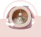 Jiupety Cute Cat Bed for Indoor, Cats Warm Soft Cave Fit for 6-10 lb Cat, Pink Rabbit, M