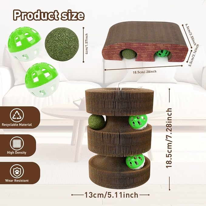 Cat Scratcher, Magic Organ Cat Scratching Board, Reversible Interactive Toys Scratching, Cardboard, Kitten Scratcher Pads with Catnip Ball(1PC)