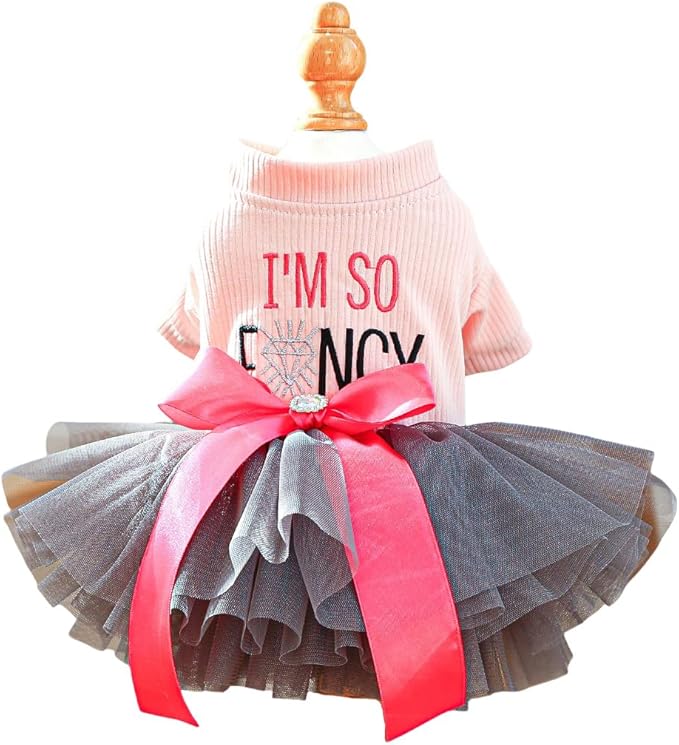 Furbabycare® Elegant Sweet Fashion Puppy Dog Blingbling Princess Skirt Pet Dog Lace Cake Camisole Tutu Dress R-Pink+Gray Small