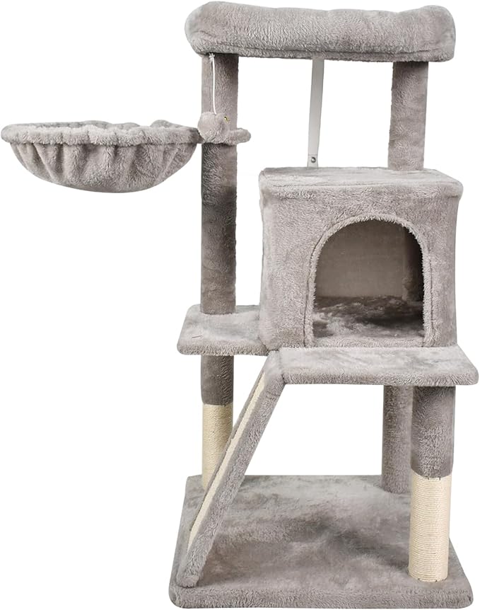 38-in Heavy-Duty Cat Tree for Large Cats, Multi-Level Tower with Sisal Scratching Posts, Plush Perch, Hammock & Condo Anti-Tip Design