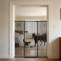 Lumizone Extra Tall Cat Gate 55.12" High Pressure Mounted Extra Wide 2025 New (17 Sizes) 1.37" Gap No Drilling Auto-Close One-Handed Operation Tall Pet Gate for Dogs(Black, 55.12" H x 29.92"-59.44" W)