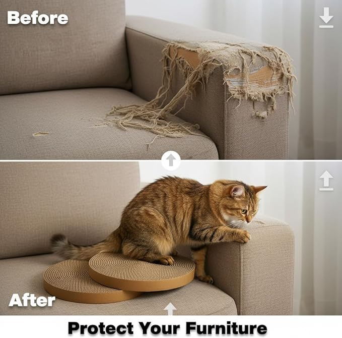 Cat Scratching Pad Cardboard Round Cat Scratcher Refill Replacement Scratch Pads for Cats– 3 Count