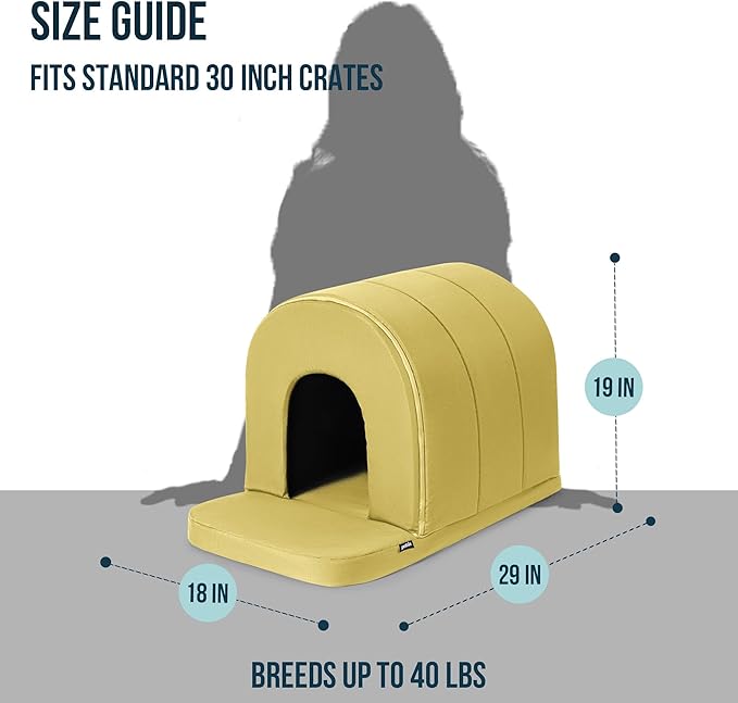 Orthopedic Dog House 2.0 - Outdoor Waterproof Dog Shelter w/Porch - Scratch Proof Indoor Pet House w/Egg-Crate Foam - Ideal for Medium Breeds & Fits 30-Inch Crate - 29"x18", Moonstone