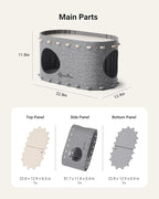 DownyPaws Cat House for Indoor Cats, Cat Bed Cave for Multiple & Large Cats Up to 22 Lbs, Scratch Resistant, Foldable Peekaboo Kitten Caves Tunnel Enclosed Bed, PeekaPurr, Light Gray