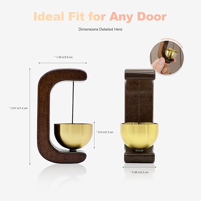 Magnetic Door Chime 2-Pack - Wooden Wind Chime Bells for Door Opening, Wireless Adhesive Entry Alert with Soft Chime for Home, Office, Shop, Pet Doors(Black Walnut)