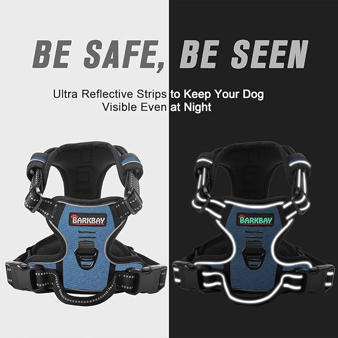 BARKBAY No Pull Dog Harness Front Clip Heavy Duty Reflective Easy Control Handle for Large Dog Walking(Navy,M)