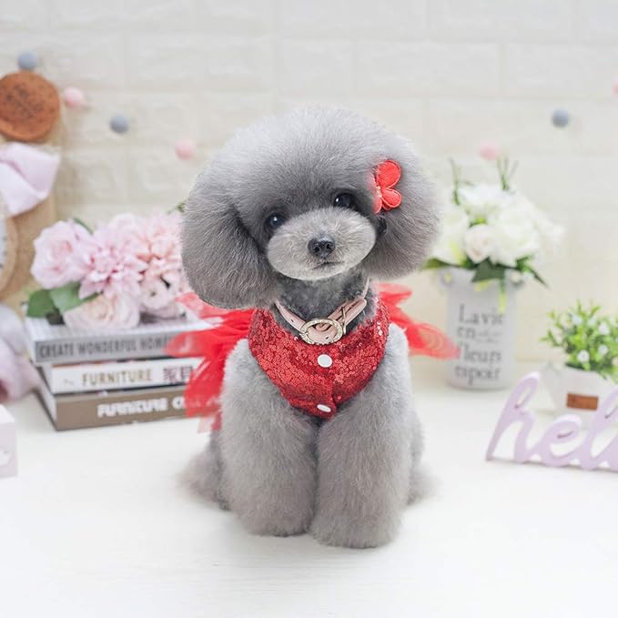 Tangpan Beam Waist Christmas Pet Costume Dog Dance Skirt Satin Camp Party Dress(Red,S)