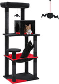 PETEPELA 56.3" Gothic Cat Tree for Indoor Cats, Tall Cat Tower with Super Large Hammock (20"X16"), Sisal Covered Scratching Posts, Cozy Condo and Top Perch Black
