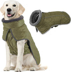 Fragralley Dog Coat Medium, Waterproof Dog Jacket with Warm Fleece Lining, Adjustable Reflective Dogs Winter Coat, Turtleneck Pet Coats for Cold Weather (ArmyGreen M)