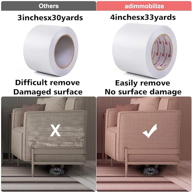Cat Scratch Deterrent Tape - Anti-Scratch Cat Training Tape for Couch, Furniture, Door, 4" x33Yards, 100% Transparent Clear, Removable, Residue-Free, Non-Toxic