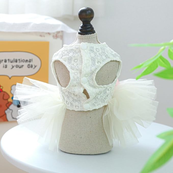 Fashion Sweet Puppy Dog Blingbling Princess Skirt Pet Dog Lace Cake Camisole Tutu Dress G-White M