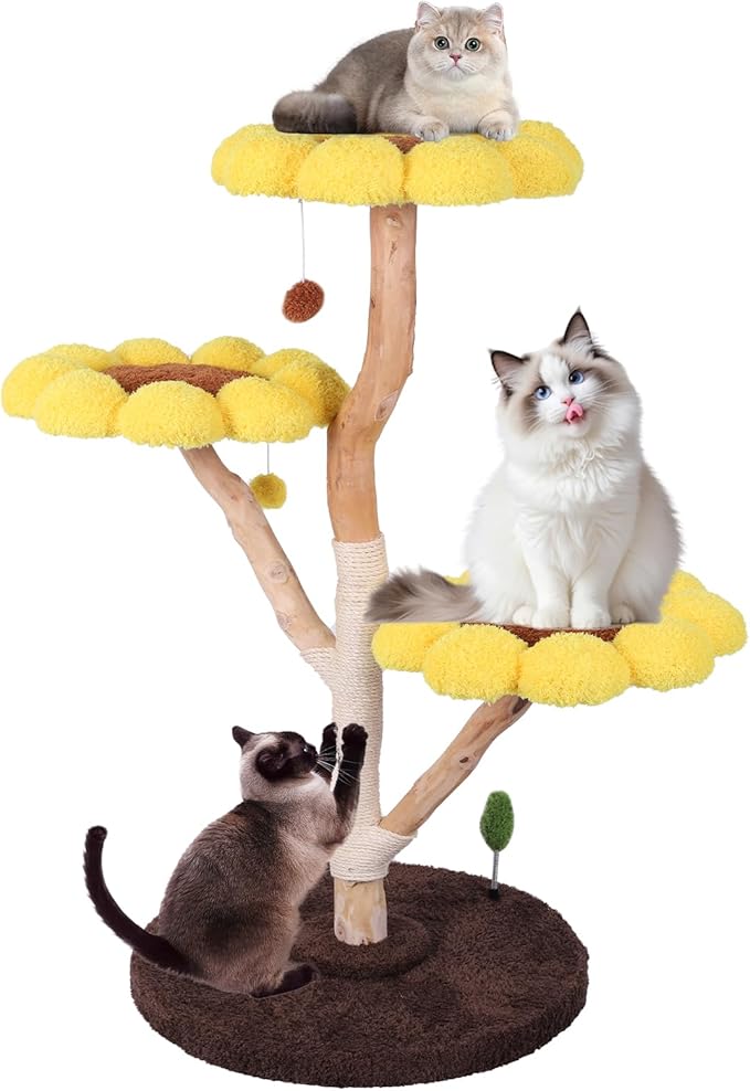 Generic Cat Tower Climbing Frame with Scratching Post Anti-Slip Sunflower Cat Tree Pet Bed Tower Cute Sunflower Pet Bed for Pets Playground Small Nest