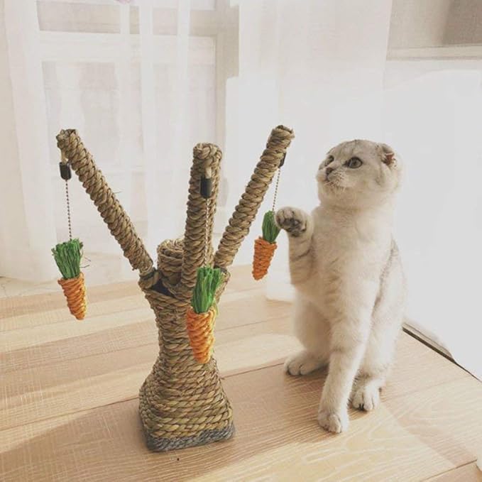 Litewoo Pet Climbing Tree Toy Rattan Grass Scratcher Bunny Toy Climbing Frame Activity Center with Carrot for Cat Rabbit Hamster Small Animal Toy