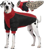 IDOMIK Reversible Dog Winter Coat, Thick Warm Dog Coat with Leopard Fleece Lining&Zipper, Adjustable High Collar Waterproof Jacket, Reflective Pet Cold Weather Coats for Large Dogs,Red,2XL