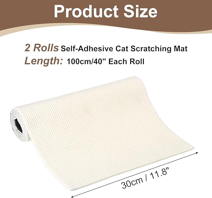 uxcell Self-Adhesive Cat Scratching Mat, 2 Roll 39.4" x 11.8" Couch Protector from Cat Claws for DIY Sofa, Wall, Doors, Cut Anti Cat Scratch Pad Carpet Mat, Beige