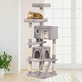 Cat Tree Tower 60inch - Multi-Level Indoor Activity Center with Sisal Scratching Posts, Condo, Plush Perch & Hanging Toys for Large Cats (Light Gray)