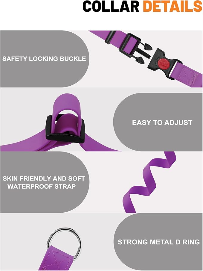Waterproof Martingale Collar for Dogs,Easy to Clean Dog Collars with Safety Quick Release Buckle,Rubber Collar for Medium Large Dogs Walking Training (Purple, L (19.6-25.9inch))