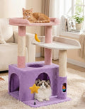 31" Cute Cat Tower for Indoor Kittens with Cat Condo, Plush Platform, Hammock, Sisal Scratching Posts, Dangling Ball, Tall Cat Tree Tower with Self-Grooming Brush (Moonlit Violet)
