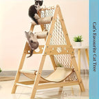 Modern Wooden Cat Tree Tower with Cozy House, Soft Hammock, Scratching Posts and Multi-Level Platforms for Cats to Climb, Rest, and Play