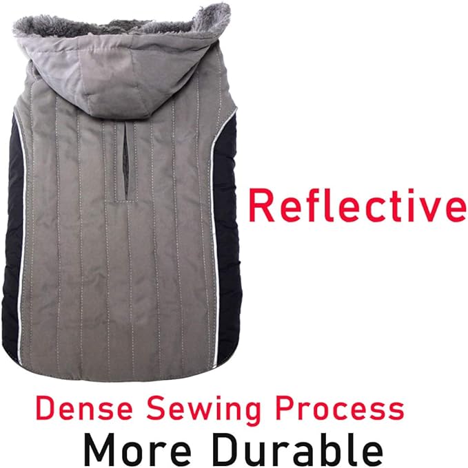 Fleece Dog Hoodie for Medium Dogs Super Warm Doggie Jacket for Cold Winter Dog Coats,Grey L