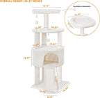 45in Cat Tree Tower with Big Condo for Indoor Kitten,Cat Tower with Scratching Post,Scratching Board and Cat Toys,Multi-Level,Small Space,Transformer Cat Tree, Beige(New)