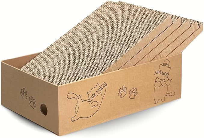 Cat Scratcher Box – Natural Kraft | Recyclable Cardboard Scratch Pads for Indoor Cats | Flat, Reversible Scratch Boards with Debris-Collecting Base