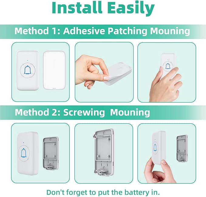 Wireless Doorbell with 2 Receivers IP66 Waterproof 1000ft Range Door Bell for Classroom Teachers with 66 Ringtones 7 Levels Volume 115dB and LED Flash Memory Function Doorbell Chime for Home Playhouse