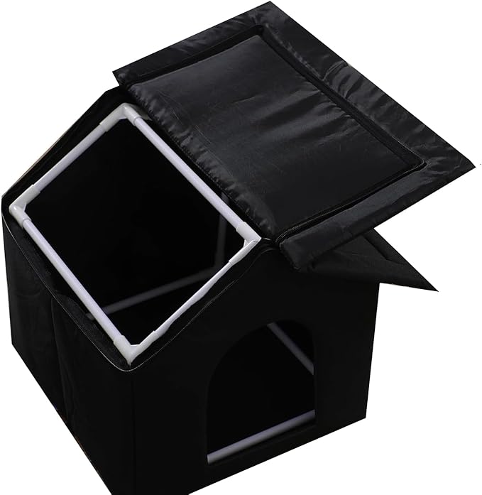 Cat Houses for Outdoor Cats Outdoor Houses for Feral Cats Cat House with Weatherproof Canvas Roof Stray Shelter (Cat House Black, Medium-Houses)