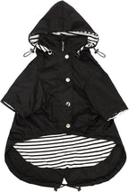 Morezi Dog Zip Up Raincoat with Reflective Buttons, Rain/Water Resistant, Adjustable Drawstring, Removable Hood, Raincoats with Legs 8lbs to 80lbs Available - Black - XXL