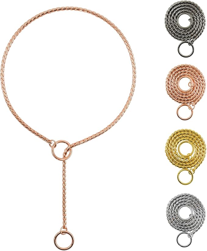 Heavy Duty Dog Choke Collar Slip Dog P Chain Snake Collar Plating Anti-Rust Dog Training Collars for Small Large Dogs Black/Gold/Silver/Rose Gold 15.5in-29.5in (23.5in, Rose Gold)