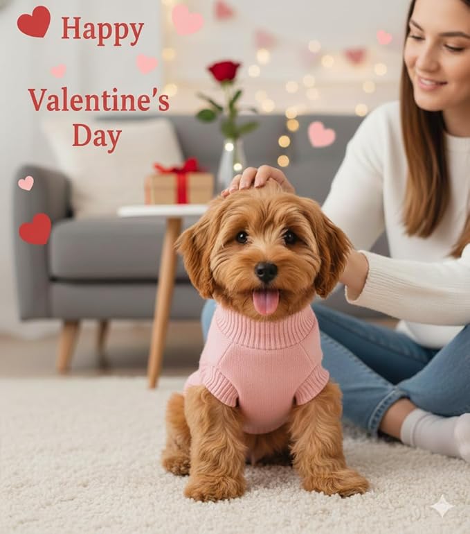 Dog Warm Winter Sweater MengMengDa Pet Clothes Puppy Knitwear for Small to Medium Dog Outfits (Pink XL)