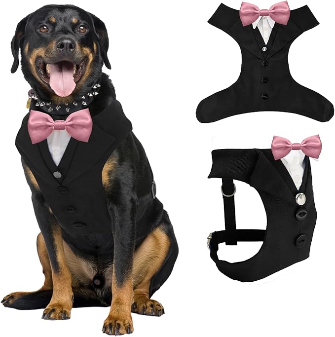 AVERYDAY Dog Tuxedo for Wedding Outfit, Dog Suit and Tie Costumes for Birthday, Halloween, Cosplay, Christmas Party, Pet Formal Wear with Bowtie, Tux for Medium Large Dogs, Bulldog, Labrador, Husky