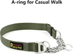 Plutus Pet Martingale Dog Collar with Stainless Steel Chain and Reflective Nylon, Adjustable No Pull Training Collar, for Small Medium, and Large Dogs, Ranger Green, L