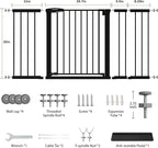 Mumeasy 29.7-57" Extra Wide Baby Gate, Auto Close Large Dog Gate for Doorways, No Drilling Pressure Mounted Pet Safety Gate for Stairs, Easy Walk Through Child Gate for Hallways, House, Indoor, Black