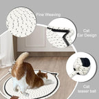 Personalized Cat Scratcher Mat, Customized with Name Text Natural Cotton Rope Round Horizontal Cat Scratching Pads with Ball Toy, Cat Furniture Protector for Wall, Couch, Carpets, Sofa (White)